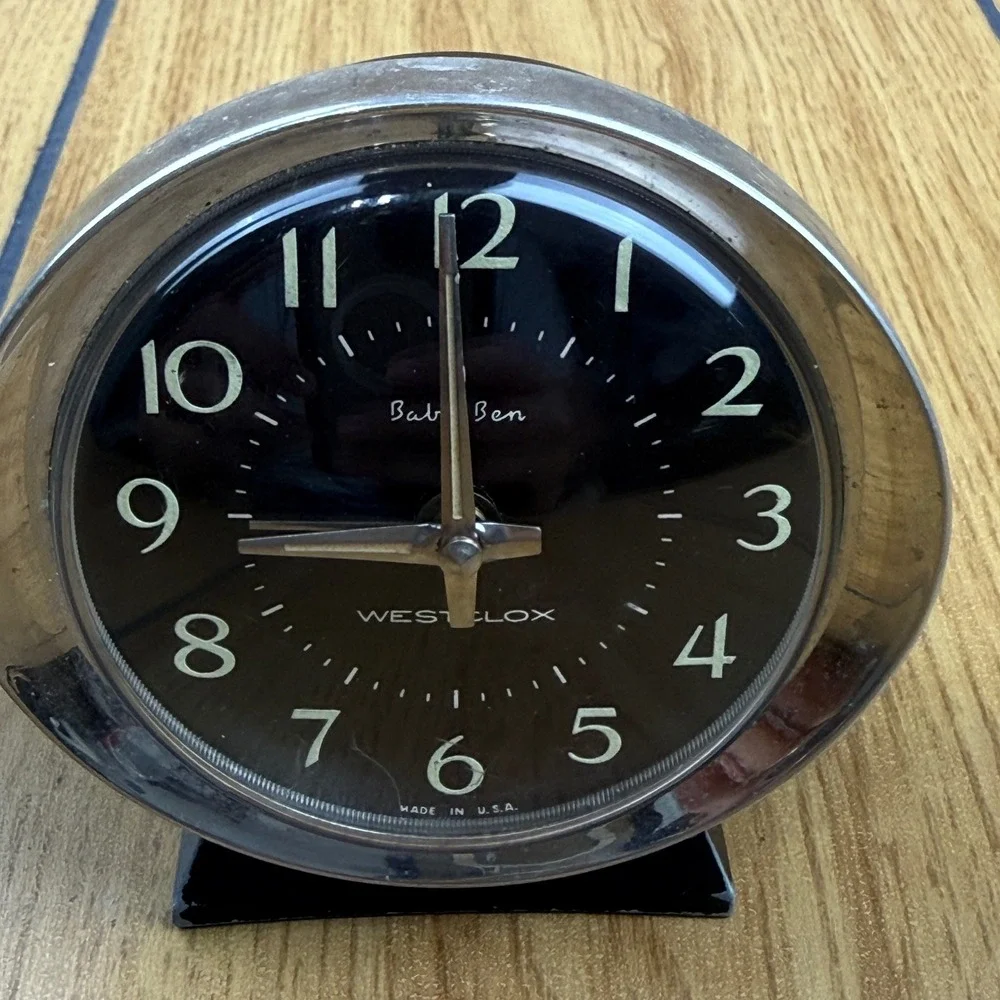 Vintage Westclox Baby Ben Alarm Clock Black Dial Silver‎ Case Made in USA 201895
